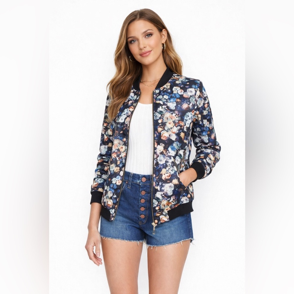 Lark Black Floral Print Bomber Jacket